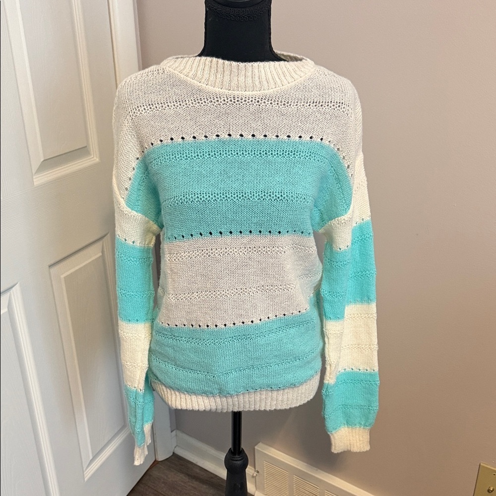 Stylish Women's Striped Sweater - Cream and Blue